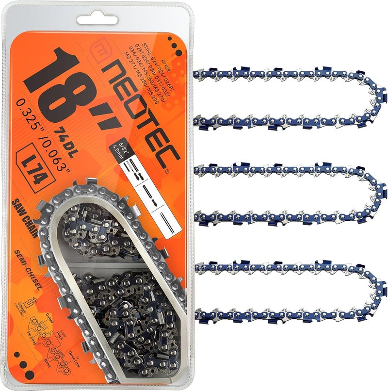 NEO-TEC 18 Inch Chainsaw Chain L74, .063" Gauge, .325" Pitch, 74 Drive Links Fits for Stihl MS271 and More 26rm374 (3 Chains） - Image 1